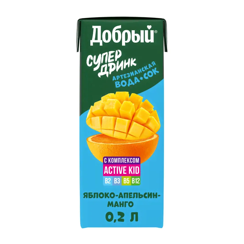 Напиток сокосодержащий Добрый Active kid яблоко-апельсин-манго, 200мл-0